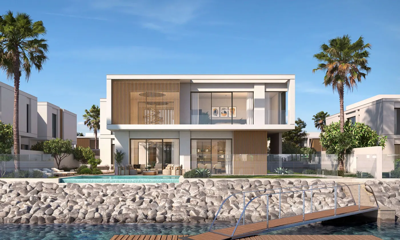 The L-shaped 6-bedroom waterfront villa